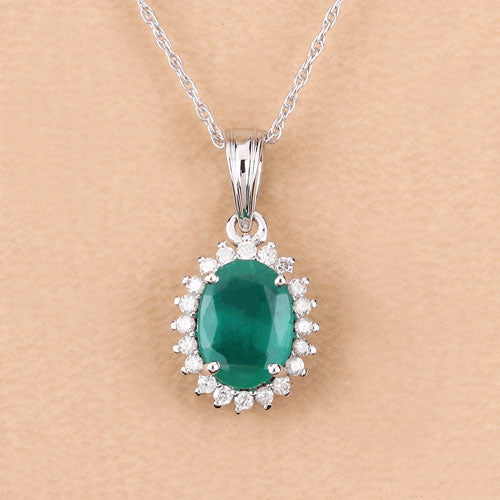 1.36 Carat Genuine Zambian Emerald and White Diamond 10K White Gold Pendant by Bids.com