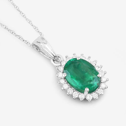 1.36 Carat Genuine Zambian Emerald and White Diamond 10K White Gold Pendant by Bids.com