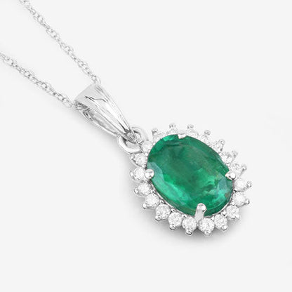 1.36 Carat Genuine Zambian Emerald and White Diamond 10K White Gold Pendant by Bids.com
