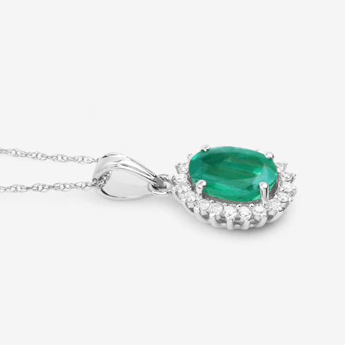 1.36 Carat Genuine Zambian Emerald and White Diamond 10K White Gold Pendant by Bids.com