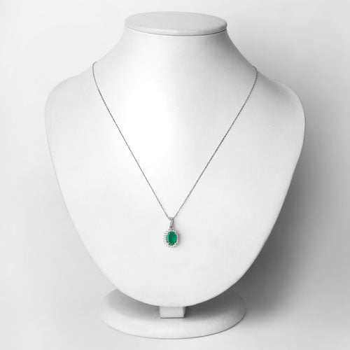 1.36 Carat Genuine Zambian Emerald and White Diamond 10K White Gold Pendant by Bids.com