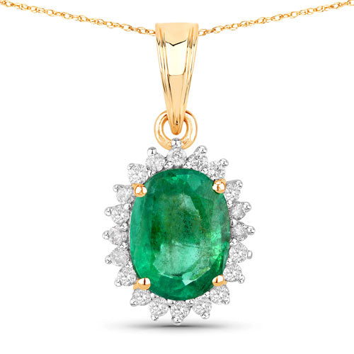 1.36 Carat Genuine Zambian Emerald and White Diamond 10K Yellow Gold Pendant by Bids.com
