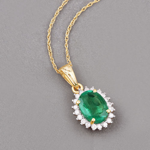 1.36 Carat Genuine Zambian Emerald and White Diamond 10K Yellow Gold Pendant by Bids.com