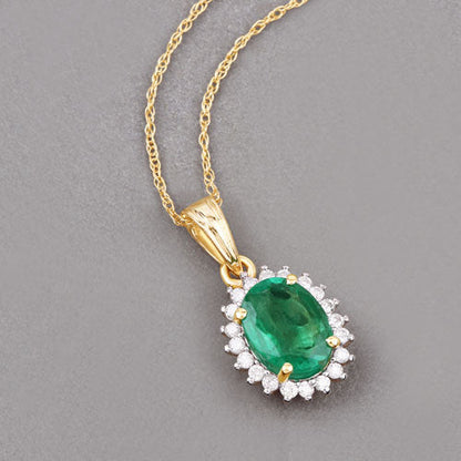 1.36 Carat Genuine Zambian Emerald and White Diamond 10K Yellow Gold Pendant by Bids.com