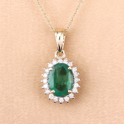 1.36 Carat Genuine Zambian Emerald and White Diamond 10K Yellow Gold Pendant by Bids.com