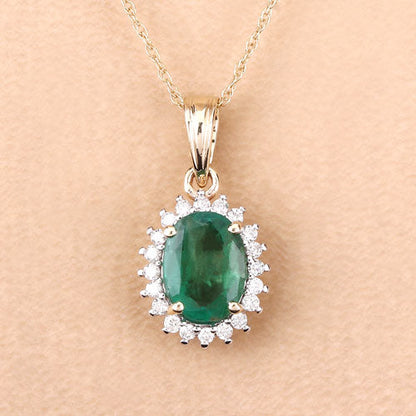 1.36 Carat Genuine Zambian Emerald and White Diamond 10K Yellow Gold Pendant by Bids.com