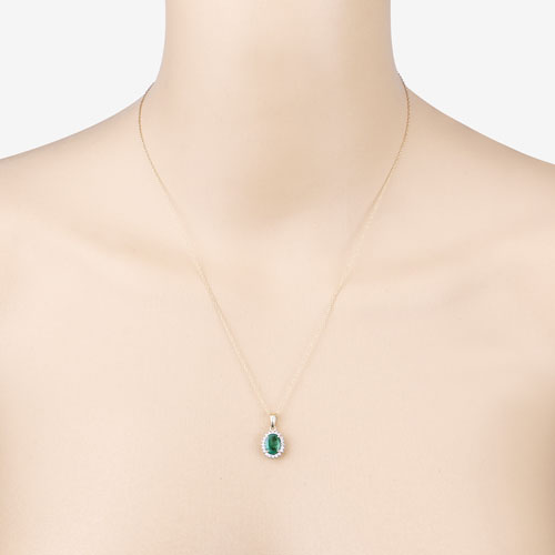 1.36 Carat Genuine Zambian Emerald and White Diamond 10K Yellow Gold Pendant by Bids.com