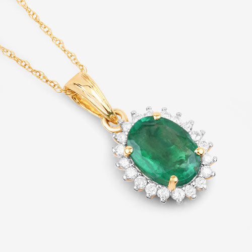 1.36 Carat Genuine Zambian Emerald and White Diamond 10K Yellow Gold Pendant by Bids.com