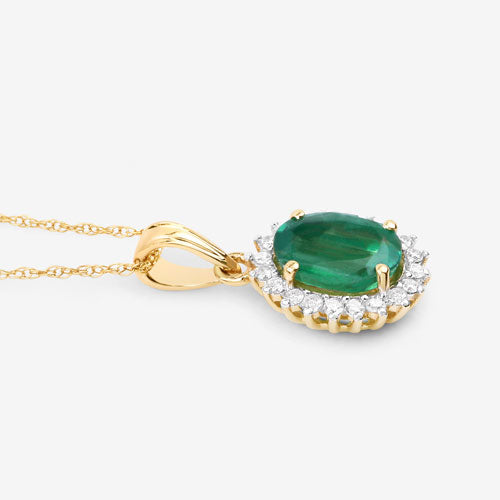 1.36 Carat Genuine Zambian Emerald and White Diamond 10K Yellow Gold Pendant by Bids.com