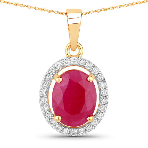 2.51 Carat Genuine Ruby and White Diamond 10K Yellow Gold Pendant 