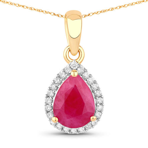 1.55 Carat Genuine Ruby and White Diamond 10K Yellow Gold Pendant  DestGlow