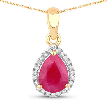 1.55 Carat Genuine Ruby and White Diamond 10K Yellow Gold Pendant  DestGlow