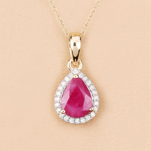 1.55 Carat Genuine Ruby and White Diamond 10K Yellow Gold Pendant  DestGlow
