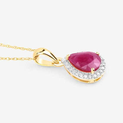 1.55 Carat Genuine Ruby and White Diamond 10K Yellow Gold Pendant  DestGlow