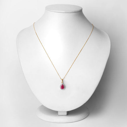 1.55 Carat Genuine Ruby and White Diamond 10K Yellow Gold Pendant  DestGlow