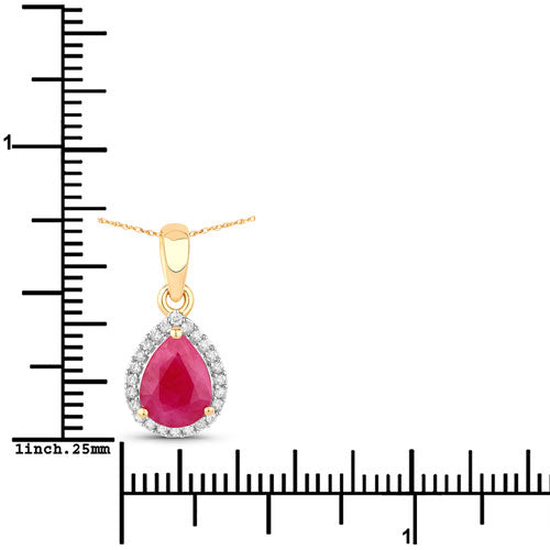 1.55 Carat Genuine Ruby and White Diamond 10K Yellow Gold Pendant  DestGlow