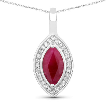 1.52 Carat Genuine Ruby and White Diamond 10K White Gold Pendant  DestGlow