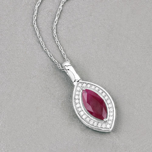 1.52 Carat Genuine Ruby and White Diamond 10K White Gold Pendant  DestGlow