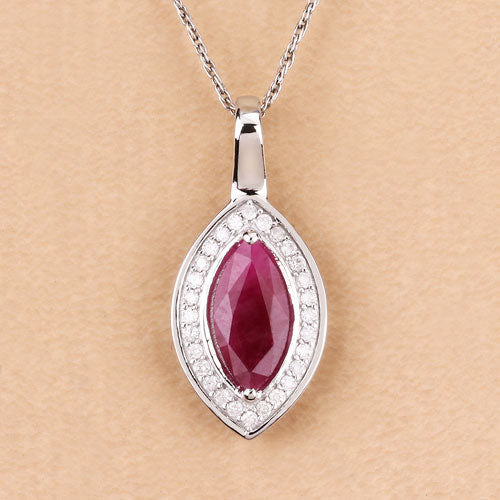 1.52 Carat Genuine Ruby and White Diamond 10K White Gold Pendant  DestGlow