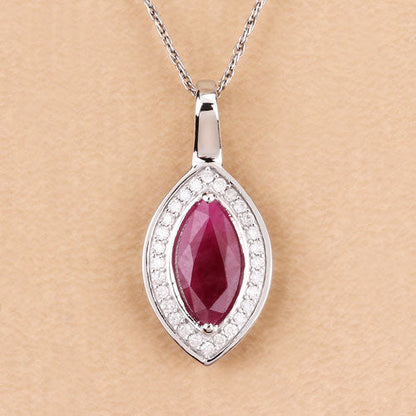 1.52 Carat Genuine Ruby and White Diamond 10K White Gold Pendant  DestGlow