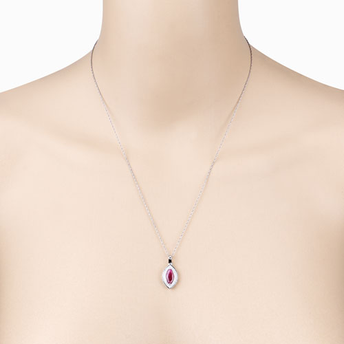 1.52 Carat Genuine Ruby and White Diamond 10K White Gold Pendant  DestGlow