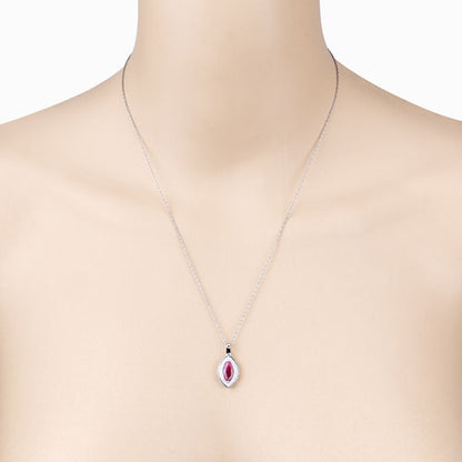 1.52 Carat Genuine Ruby and White Diamond 10K White Gold Pendant  DestGlow