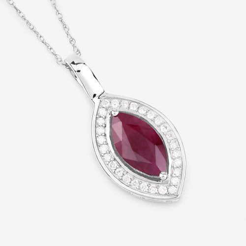 1.52 Carat Genuine Ruby and White Diamond 10K White Gold Pendant  DestGlow