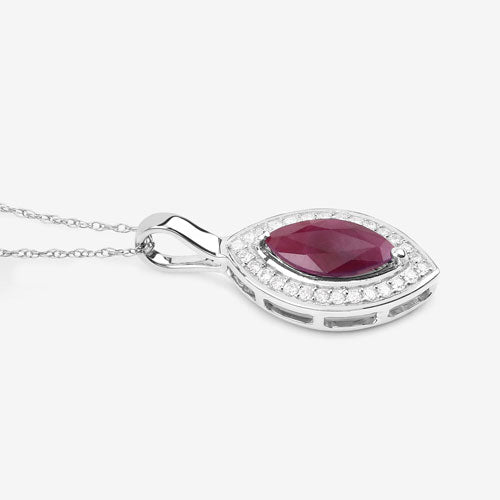 1.52 Carat Genuine Ruby and White Diamond 10K White Gold Pendant  DestGlow