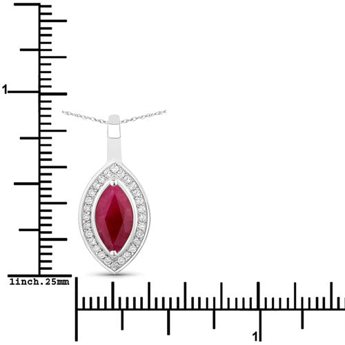 1.52 Carat Genuine Ruby and White Diamond 10K White Gold Pendant  DestGlow