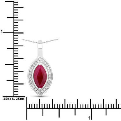1.52 Carat Genuine Ruby and White Diamond 10K White Gold Pendant  DestGlow
