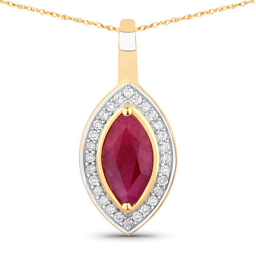 1.52 Carat Genuine Ruby and White Diamond 10K Yellow Gold Pendant by Bids.com