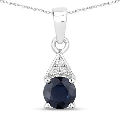 0.88 Carat Genuine Blue Sapphire and White Diamond 10K White Gold Pendant  DestGlow