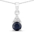 0.88 Carat Genuine Blue Sapphire and White Diamond 10K White Gold Pendant  DestGlow