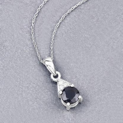 0.88 Carat Genuine Blue Sapphire and White Diamond 10K White Gold Pendant  DestGlow