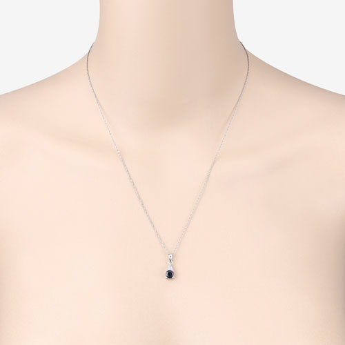 0.88 Carat Genuine Blue Sapphire and White Diamond 10K White Gold Pendant  DestGlow