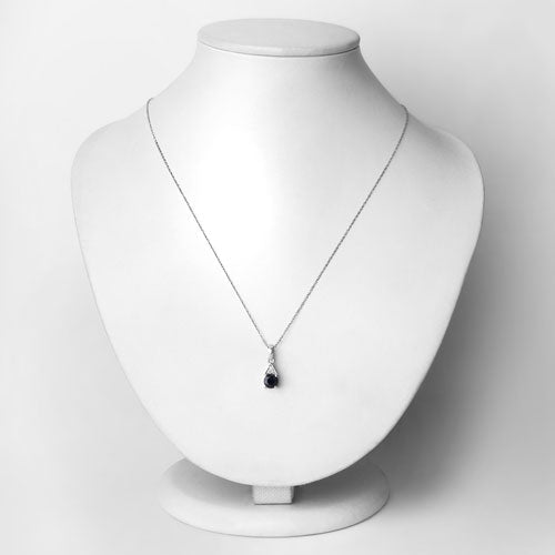 0.88 Carat Genuine Blue Sapphire and White Diamond 10K White Gold Pendant  DestGlow