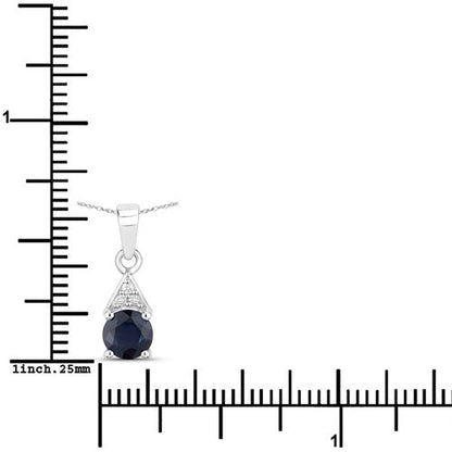 0.88 Carat Genuine Blue Sapphire and White Diamond 10K White Gold Pendant  DestGlow