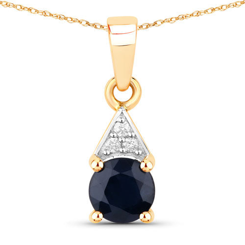 0.88 Carat Genuine Blue Sapphire and White Diamond 10K Yellow Gold Pendant  DestGlow