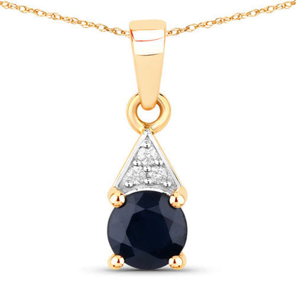 0.88 Carat Genuine Blue Sapphire and White Diamond 10K Yellow Gold Pendant  DestGlow