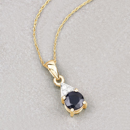 0.88 Carat Genuine Blue Sapphire and White Diamond 10K Yellow Gold Pendant  DestGlow