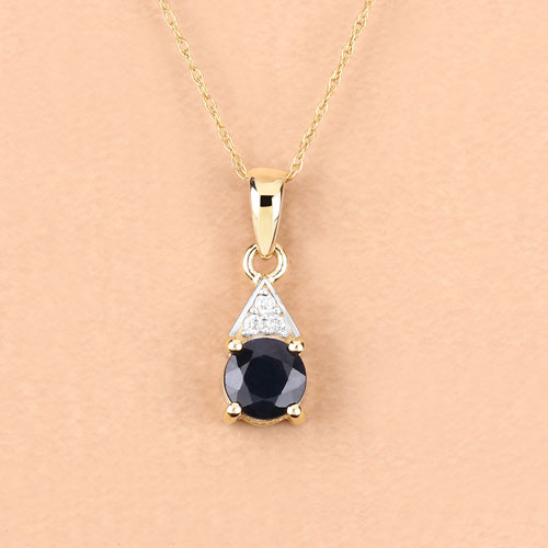 0.88 Carat Genuine Blue Sapphire and White Diamond 10K Yellow Gold Pendant  DestGlow