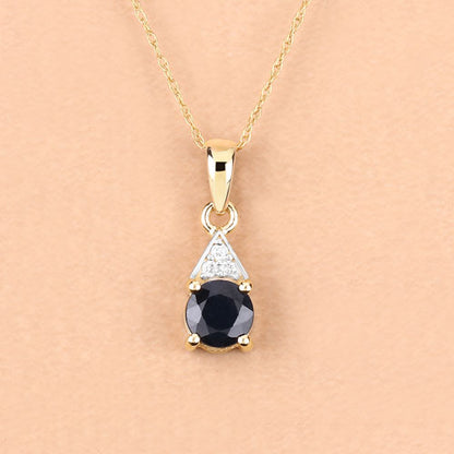 0.88 Carat Genuine Blue Sapphire and White Diamond 10K Yellow Gold Pendant  DestGlow