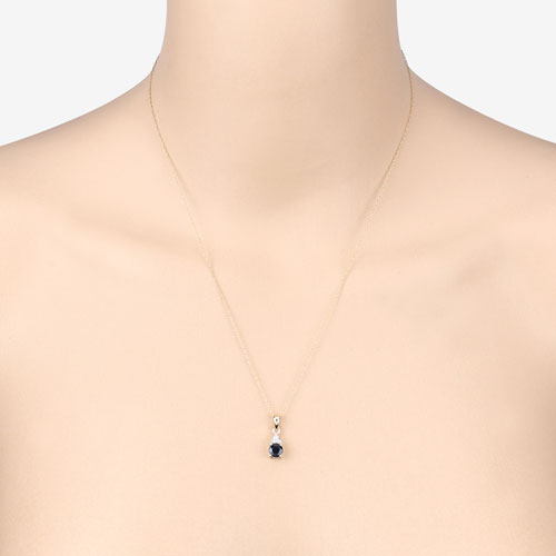 0.88 Carat Genuine Blue Sapphire and White Diamond 10K Yellow Gold Pendant  DestGlow