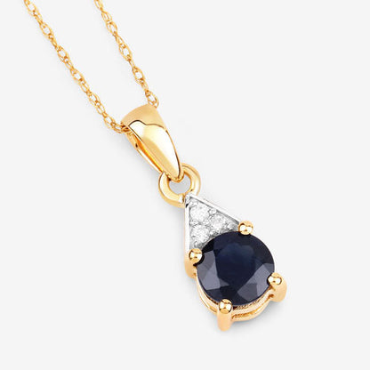 0.88 Carat Genuine Blue Sapphire and White Diamond 10K Yellow Gold Pendant  DestGlow