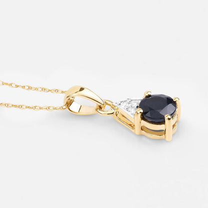 0.88 Carat Genuine Blue Sapphire and White Diamond 10K Yellow Gold Pendant  DestGlow