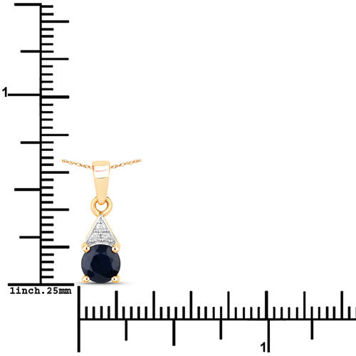 0.88 Carat Genuine Blue Sapphire and White Diamond 10K Yellow Gold Pendant  DestGlow