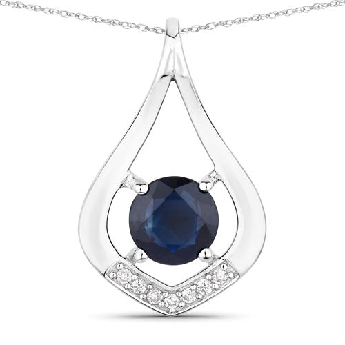 1.24 Carat Genuine Blue Sapphire and White Diamond 10K White Gold Pendant by Bids.com
