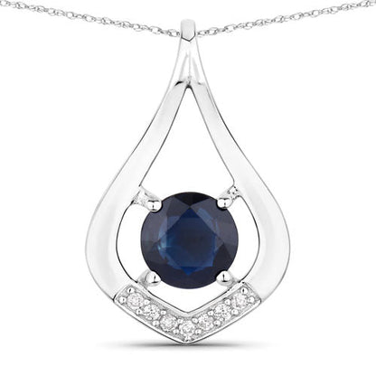 1.24 Carat Genuine Blue Sapphire and White Diamond 10K White Gold Pendant by Bids.com