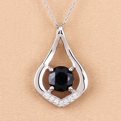 1.24 Carat Genuine Blue Sapphire and White Diamond 10K White Gold Pendant by Bids.com