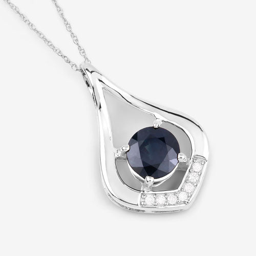 1.24 Carat Genuine Blue Sapphire and White Diamond 10K White Gold Pendant by Bids.com